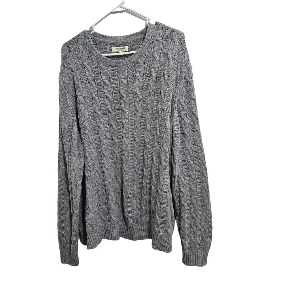Goodthreads Men's Grey Soft Cotton Cable Stitch Crewneck Sweater. Size XXL